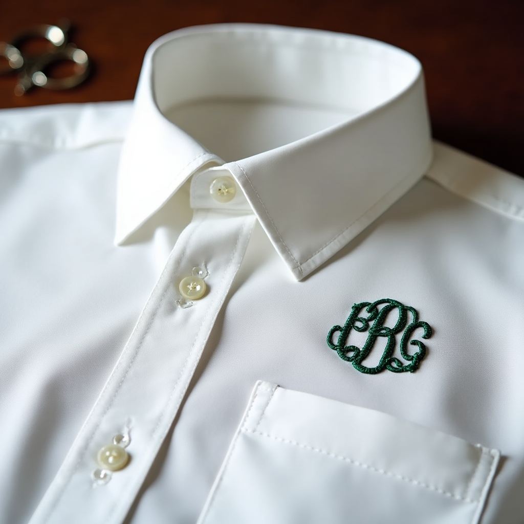 Монограмма на рубашке машинной вышивкой